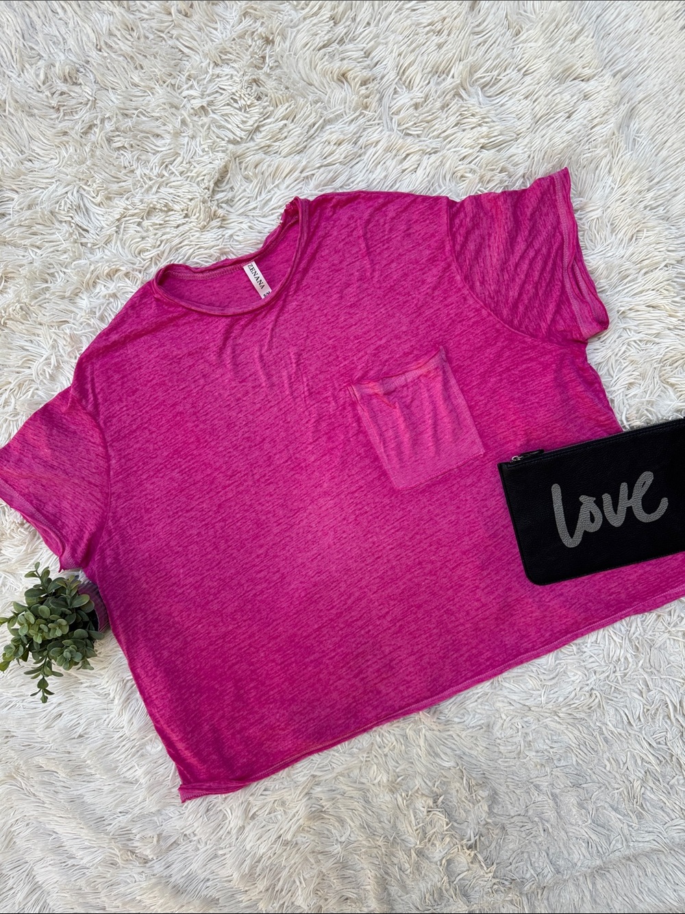 Zenana Lightweight Burnout Short Sleeve Tee 💗 Bright Pink